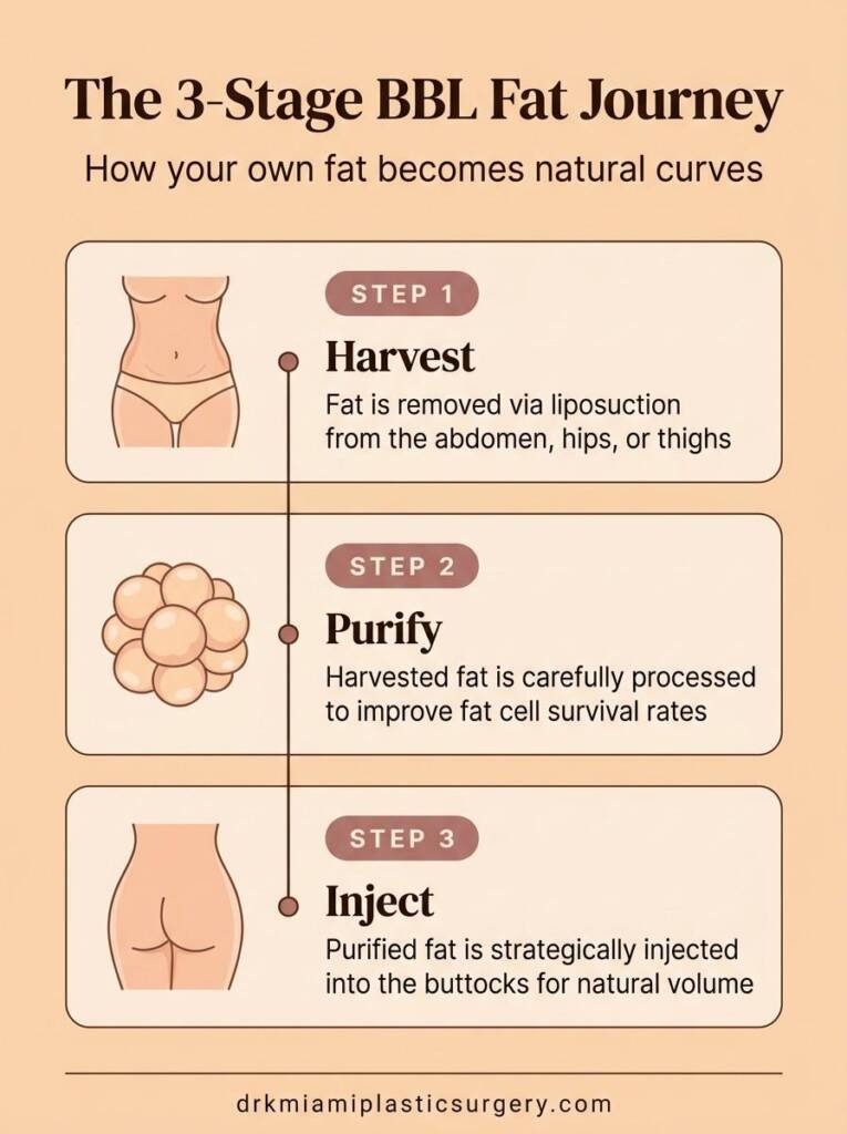 3-stage Brazilian Butt Lift fat journey - harvest, purify, inject