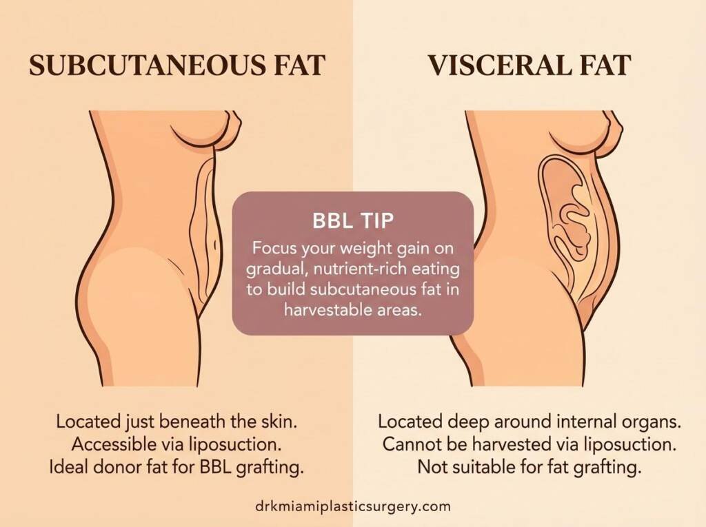 Diagram comparing subcutaneous fat and visceral fat for BBL candidacy