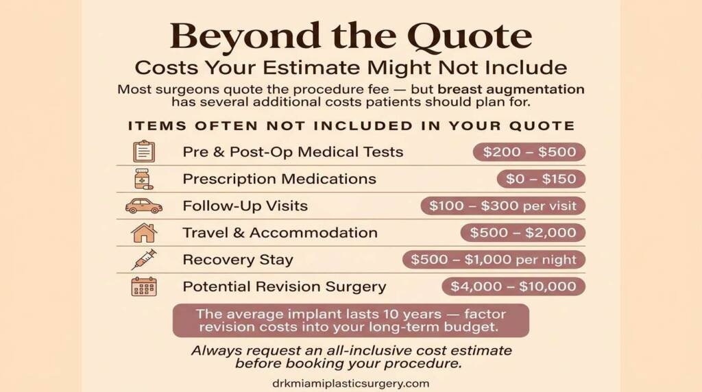hidden breast augmentation costs beyond the surgeon's quote