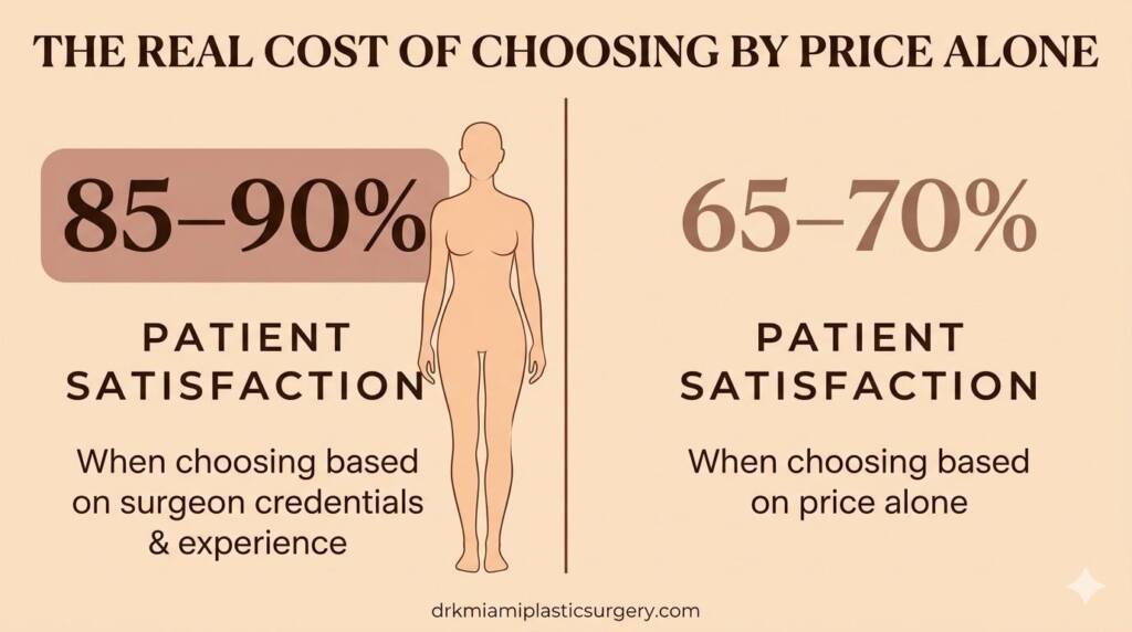 Comparing 85–90% patient satisfaction when choosing by credentials versus 65–70% when choosing by price alone