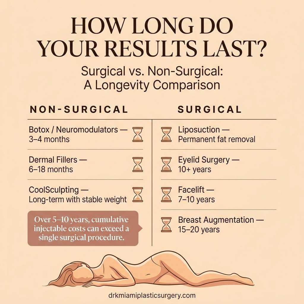 how long cosmetic surgery results last versus non-surgical treatments