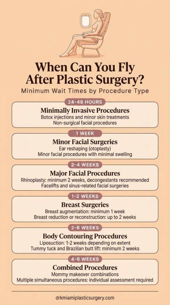 recommended wait times before flying after different plastic surgery procedures