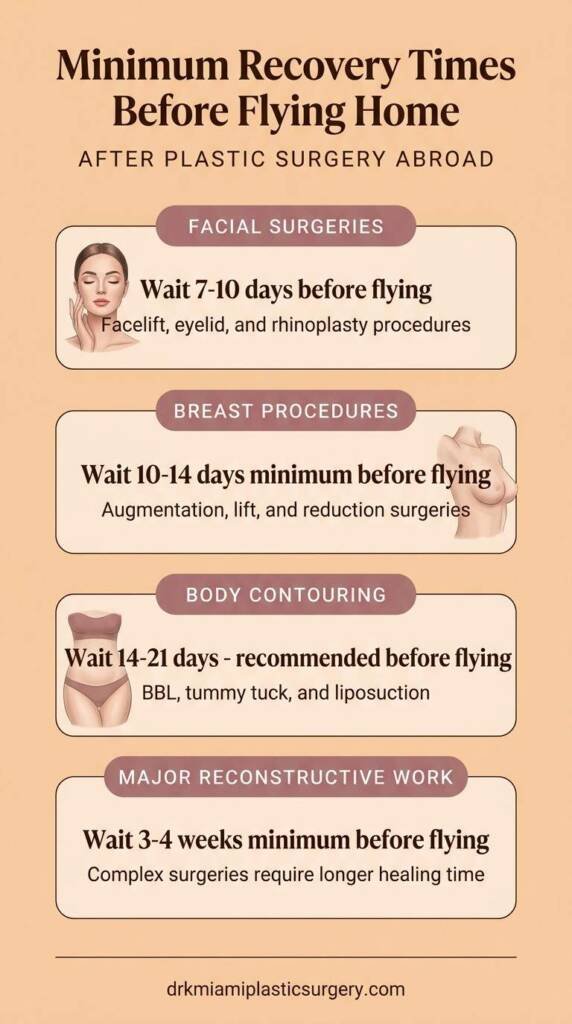 minimum recovery times before flying home after plastic surgery