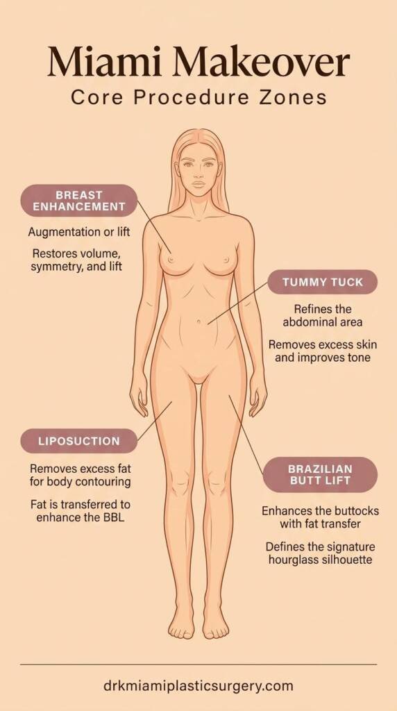 Miami Makeover procedure zones on a female figure