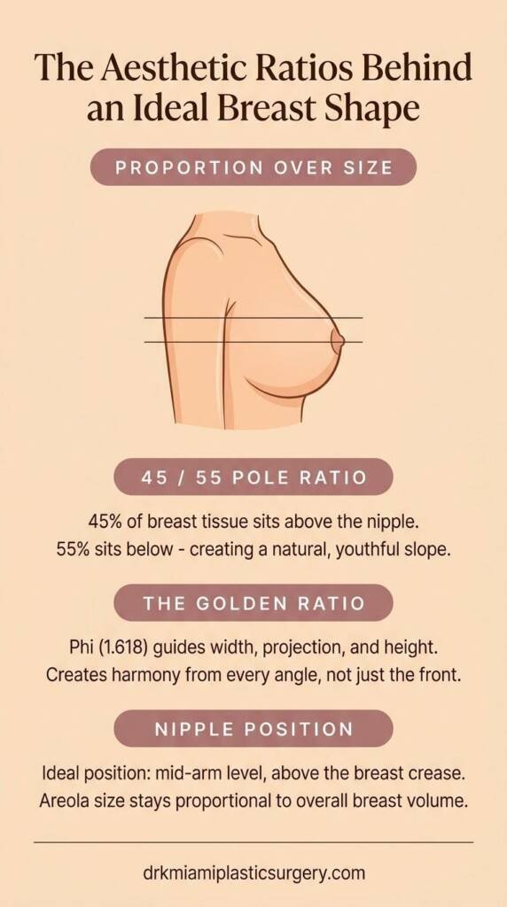 Diagram showing breast proportion ratios used by plastic surgeons