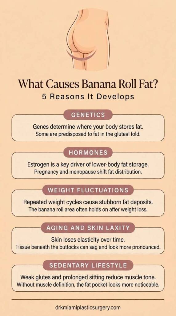 Five causes of banana roll fat including genetics and hormones.