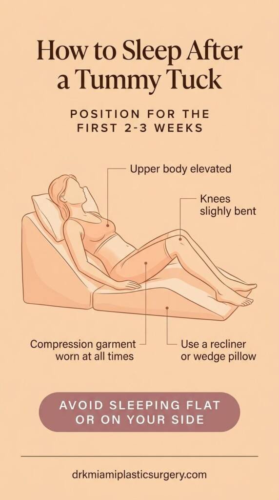 Correct reclining sleep position after tummy tuck surgery